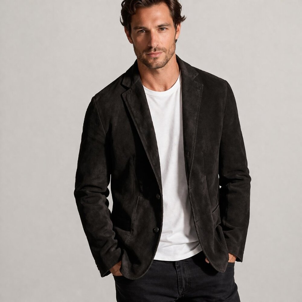 John Varvatos Goat Suede Leather Jacket Mens Luxury Designer Blazer Coat $1898